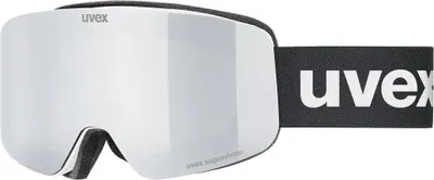 A pair of ski goggles on a white background.