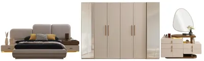 Produktbild von Schlafzimmer Set Vionella, beige MDF, Bett 256x230x112 cm, Kleiderschrank 300x63x220 cm
