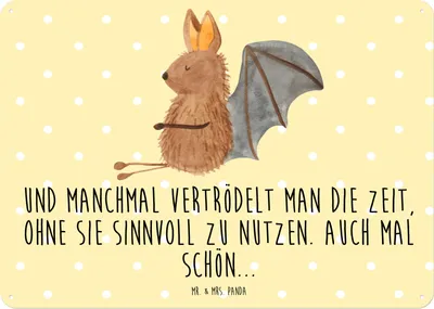 Produktbild von Mr. & Mrs. Panda Schild Fledermaus Sitzen DIN A5 - Gelb Pastell - Geschenk, Türschild, Blechschild, Lustige Sprüche, Entspannen, Fledermäuse, wandtafel, tafel, Wandbild