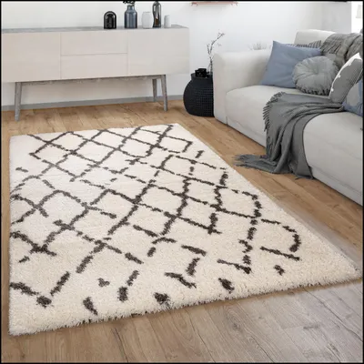 Produktbild von Hochflor Teppich Wohnzimmer Shaggy Langflor Skandinavisches Rauten Muster Modern Grösse 160x230 cm