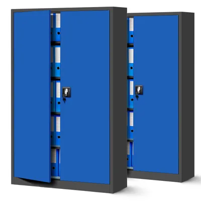 Image de 2x Armoire de bureau C001II Armoire de classement Armoire de rangement Armoire polyvalente Armoire métallique 4 étagères Revêtement en poudre 185 x 115 x 40 cm Anthracite-blue