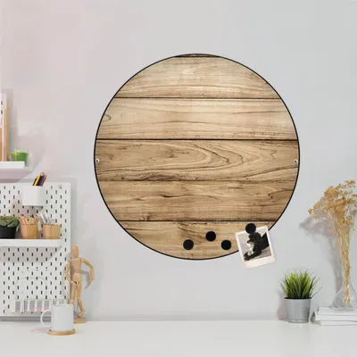 Produktbild von Design Stahlmagnettafel Schwarz Rund 47cm Holzplanken