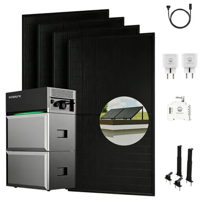 Produktbild von Balkonkraftwerk mit Speicher, Sunpura S2400 mit B2400 Erweiterungsakku, 2000W PV Solarmodule, Smarter Zähler & Plug, 4x Fassaden/Flachdach Halterung