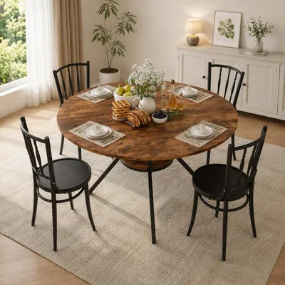 Produktbild von INONEFT Esstisch 120×79 cm, Runder Esszimmertisch mit Offene Ablage, für 4–6 Personen,Küchentisch mit Verstellbare Fuβe, Braun, KI-generiertes Bild