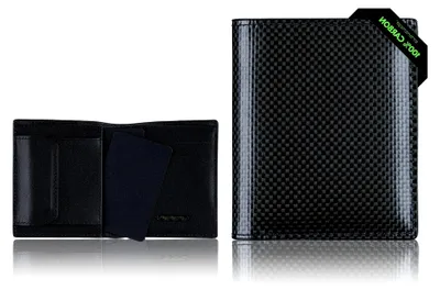 Produktbild von Carbon Portemonnaie Herren Kohlenstofffasern & Leder (Echtleder) | Geldbeutel mit Magnet Münzfach | 10 Kartenfächer | Geldbörse - Portmonee - Wallet | Schwarz - Klein - RFID