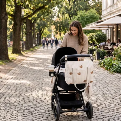 Obrázek produktu pro Taška na uskladnění kočárku, přebalovací taška se zipem a výšivkou medvěda, velká