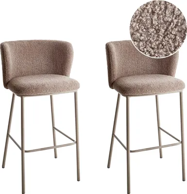 Produktbild von BELIANI Barstuhl 2er Set Braun Bouclé und Metall mit Niedriger Lehne Fußstützen Retro Design Sitzmöbel Wohnzimmer Küche Bar Wohnküche