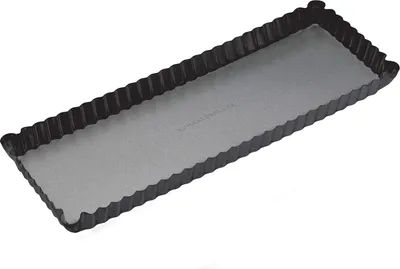 Image de Moule à gâteau rectangulaire avec revêtement antiadhésif, moule à quiche avec bord ondulé et fond amovible, acier, noir, 36 x 13 x 2,5 cm