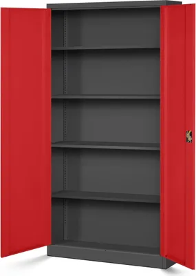 Produktbild von Aktenschrank Büroschrank Stahlschrank anthrazit-rot  195x90x40