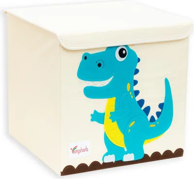 Produktbild von Intirilife Aufbewahrungsbox mit Deckel für Kinder - 35 x 33.5 x 33 cm - Motiv Dinosaurier - Würfel Box Behälter für Spielzeug Decken Kleidung kompatibel mit Kallax Regalen