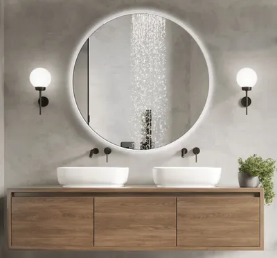 Produktbild von BD ART Okrúhle kúpeľňové zrkadlo s LED osvetlením, nástenné zrkadlo 70x70cm, Luna, kúpeľňové nástenné zrkadlo s osvetlením, farba svetla studená biela 4200K, IP44
