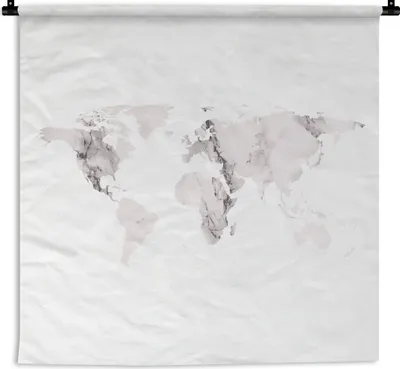 Produktbild von MuchoWow® Wandteppich Wandbehang Weltkarte - Weiß - Marmor 150x150 cm Tapisserie Dekoration Wandtuch - Wohnaccessoires - Modernes
