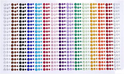 900 selbstklebende Strasssteine, 15 Farben, 3 Größen