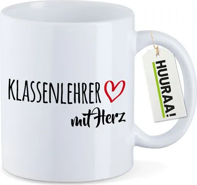 Produktbild von Huuraa Kaffeetasse Klassenlehrer mit Herz 330ml Weiß Keramik Kaffeebecher Geschenkidee