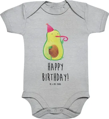 Produktbild von Mr. & Mrs. Panda Strampler Avocado Geburtstag 12. - 18. Monat - Heather Grey - Geschenk, overall baby, Babybody, Happy Birthday, Alles Gute, Party, Frucht, Babystrampler