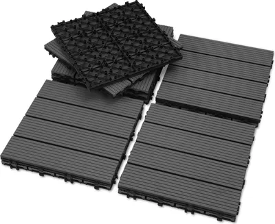 Produktbild von Jopassy WPC Fliesen Terrassenfliesen 1m² Holzfliesen, Balkonfliesen Anti-Rutsch, Klickfliesen Bodenbelag, wetterfest - Set 11 stück, 30x30cm, Anthrazit