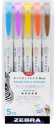 Obrázek produktu pro Štětcové fixy "Mildliner Warm", 5 barev, oboustranný, ZEBRA