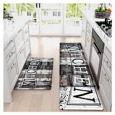 Produktbild von PVC Küchenteppich Läufer 2 Stück, rutschfest und waschbar, 10mm dick, Anti-Müdigkeit Küchenmatte, wasserdicht und ölbeständig, weich für Küche, Esszimmer, Flur 44x75+44x150cm