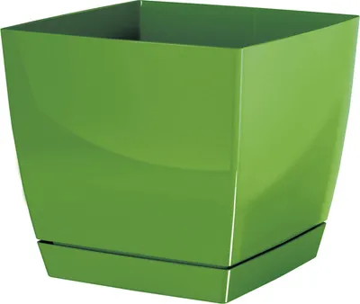 Produktbild von Blumentopf viereckig Coubi mit Untersetzer 12 cm olivgrün glänzend