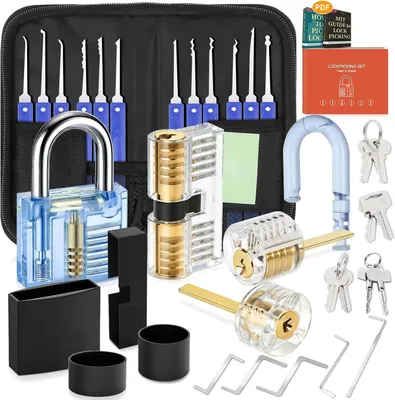 Produktbild von 38-Teiliges Lockpicking Set [Neues Upgrade] Lock Picking Tool Set, 4 Transparentem Trainingsschlössern und 4 Schwarze Verschlusshülsen, Rutschfester