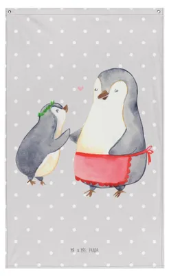 Produktbild von Mr. & Mrs. Panda Wandteppich Pinguin mit Kind - Grau Pastell - Geschenk, Muttertag, Mutter, Familie, Mama, Vorbild, Tapestry, Wandbild, Gobelin, Hängedeko, Wandtuch