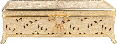 Produktbild von Vintage Metall Schmuckschatulle Weiche Samtrostschutz Rechteckig Schmuck für Mädchen Frauen Halskette Ohrringe Ringe Gold