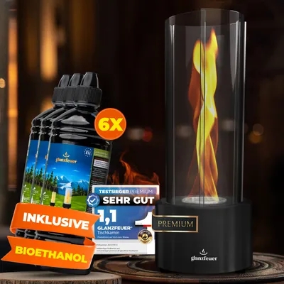 Produktbild von GLANZFEUER® Tischkamin -PremiumEthanol Tischkamin Tischfeuer Outdoor & Tischfeuer Indoor - Hochwertiger Bioethanol Tischkamin Outdoor Tisch Feuer