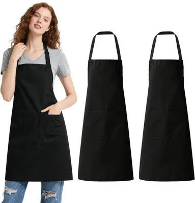 Produktbild von Unyqoos® Set 2 verstellbare schwarze Schürzen – Kochschürzen 70 x 60 cm, wasserabweisend, mit großen Taschen, waschbar – für Küche, Grill & Garten