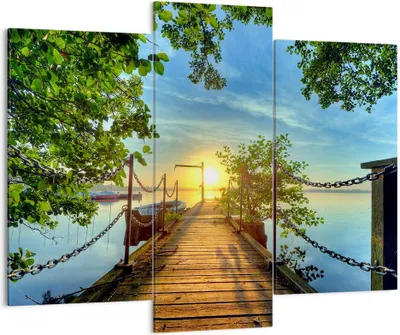 Produktbild von Bild auf Leinwand - Leinwandbild - See Sonnenuntergang Boot Landschaft - 130x100cm - Wand Bild - Wanddeko - Leinwanddruck - Bilder - Kunstdruck - Leinwand bilder - Wandkunst - CB130x100-2573