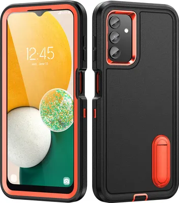 Produktbild von Hülle für Samsung Galaxy A13 4G / 5G / A04S Hybrid Dreilagige Robust Stoßfest Schwerlast Schutzhülle mit Ständer Schwarz Orange