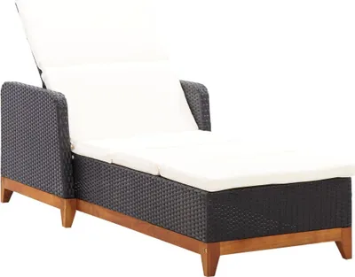 Produktbild von The Living Store Sonnenliege Poly Rattan und Massivholz Akazie Schwarz