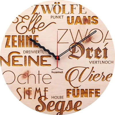 Huamet CH40-A2413 Holz-Wanduhr Textuhr Zirbe Ø 30 cm 1
