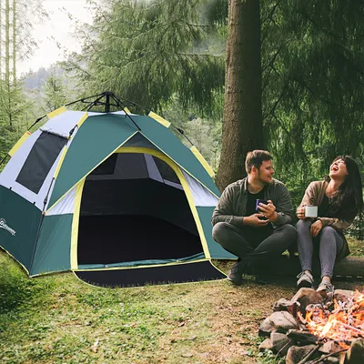 Produktbild von Campingzelt mit Heringen Polyester Kuppelzelt für 3 Personen 205x195x135cm Grün