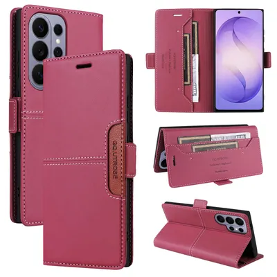 Produktbild von Handyhülle für Samsung Galaxy S26 Ultra Hülle, Leder Flip Wallet Kartenfach Stand Schutzhülle Rot