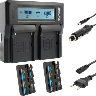 Produktbild von 2x Akku + Lader für Sony NP-F550 NP-F330  F550 F730 F770 F930 F970 2400 mAh