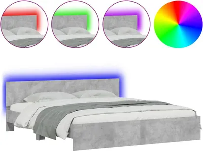 Produktbild von vidaXL Bettgestell mit Kopfteil und LED-Beleuchtung Betongrau