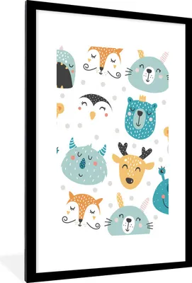 Produktbild von MuchoWow® MuchoWow® Gerahmtes Poster Tiere - Kinder - Muster - Jungen - Mädchen - Baby - Kind 60x90 cm - Poster mit zchwarzem Bilderrahmen - Dekoration - Wandposter Wohnzimmer - Hochwertig