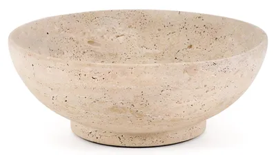 Fruchtschale 25 cm aus Marmor, handgefertigt, Travertin, rund, modern