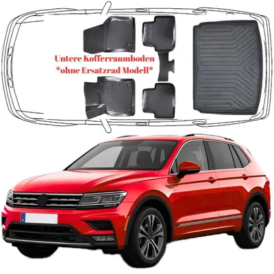 Produktbild von 3D Auto Fußmatten & Untere Kofferraumwanne Set Kompatibel mit VW Tiguan II 2016-2023 *Ohne Ersatzrad Model