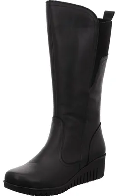 Produktbild von Gemini Damen Leder-Stiefel mit Keilabsatz und Elastikeinsatz 322008-02, Größe:39 EU, Farbe:Schwarz