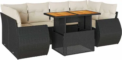 Immagine prodotto di vidaXL Set di divani da giardino 7 pezzi con cuscini in polirattan nero