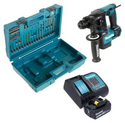 Obrázek produktu pro Akumulátorová příklepová vrtačka Makita DHR 171 ST1X3 18 V 1,2 J SDS-Plus Brushless + 1x akumulátor 5,0 Ah + nabíječka + 65dílná sada příslušenství + kufr