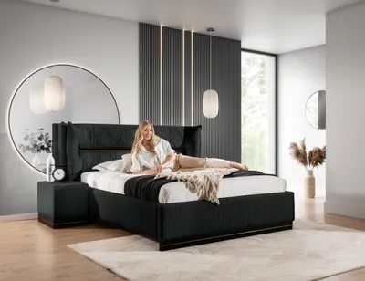 Produktbild von Polsterbett Doppelbett Set.2 HAMILTON 120x200cm Stoff Magic Velvet Schwarz