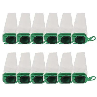 A product shot of multiple vacuum cleaner bags arranged in two rows.