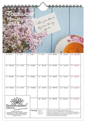 Produktbild von Teezauber Planer DIN A4 Kalender für 2027 Tee - Geschenkset Inhalt: 1x Kalender 1x Weihnachtsanhänger 1x Grußanhänger (gesamt 3 Teile)