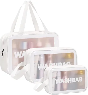 Productafbeelding van Toilettas Set van 3, waterdicht PVC en Polyurethanleer, met ritshandvat, voor dagelijks gebruik