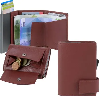 Produktbild von SecWal Kartenetui mit Münzfach Druckknopf Geldbörse Leder rot, Rot, Aluminium, Leder, Einfarbig, Tasche, Knopf, 80 g