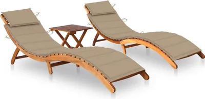 Produktbild von Sonnenliegen 2 Stk. mit Tisch und Auflagen Massivholz Akazie