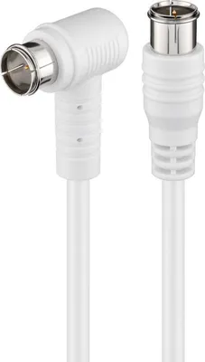 Immagine prodotto di Goobay 67347 Cavo antenna SAT angolato (80 dB), 2x schermato, 1,5 m, bianco - Connettore F (rapido) > Connettore F (rapido) 90° (completamente schermato)