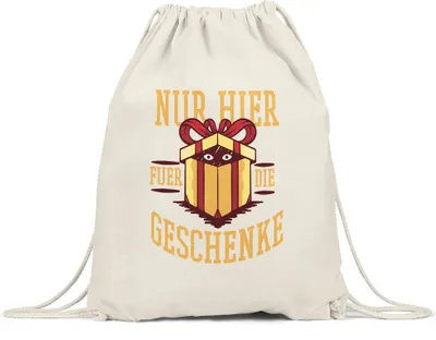 Produktbild von Nur für die Geschenke hier Turnbeutel Gymsack  Weihnachten Geschenkidee lustige Tasse mit Motiv Christmas Party
